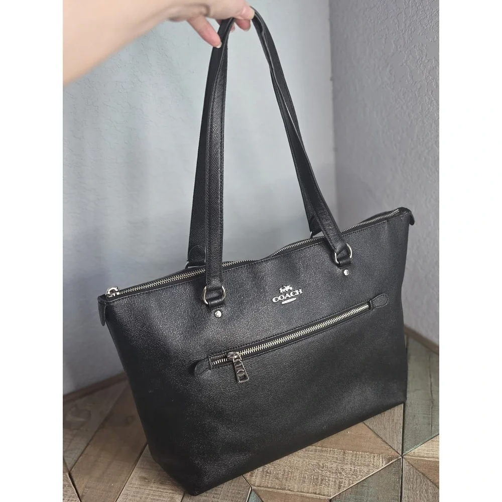 Coach Large Gallery Tote‎ Crossgrain Black / Silver Leather Shoulder bag
